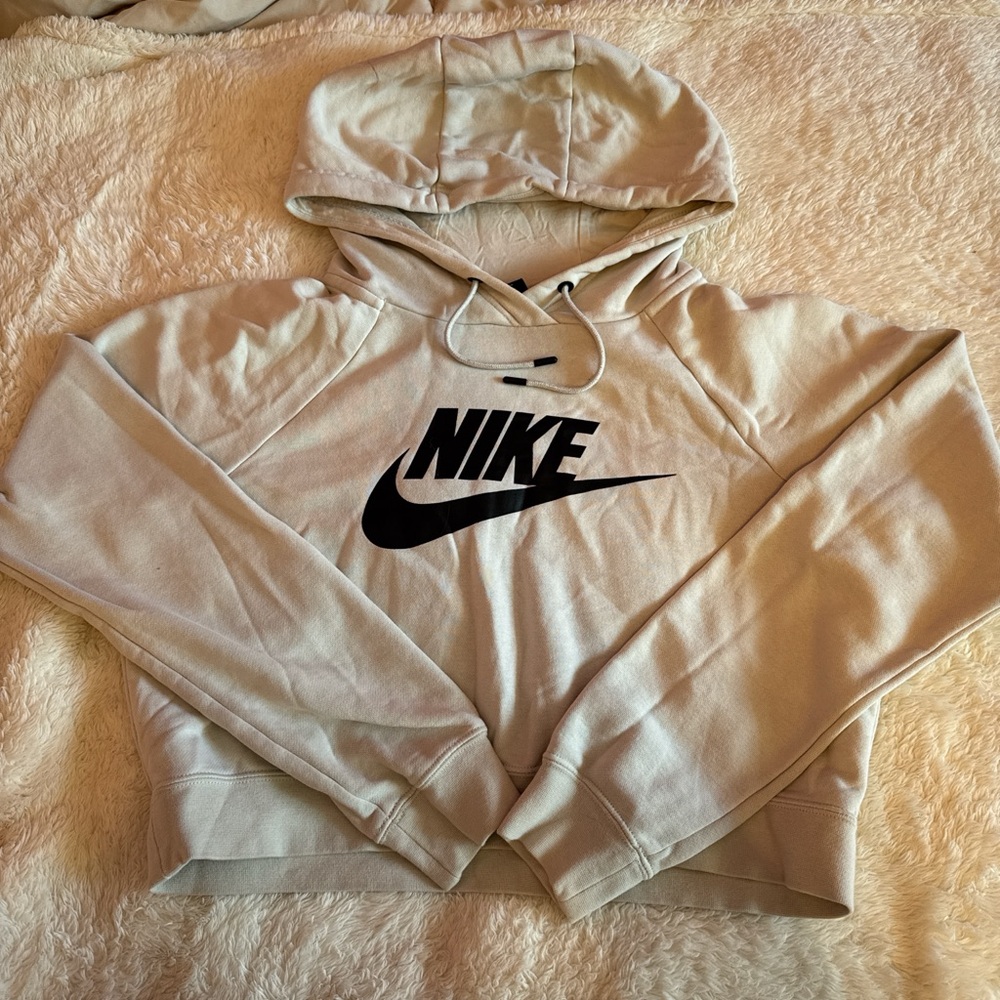 Cream and Black Nike cropped hoodie